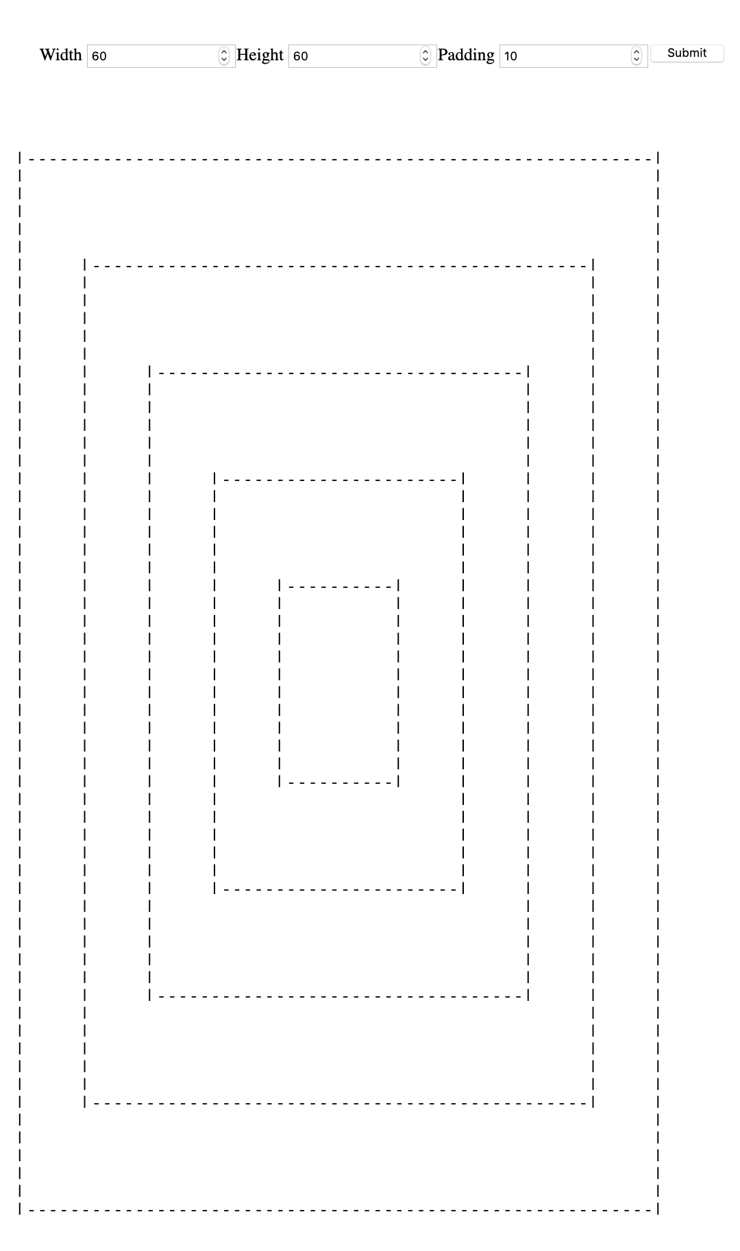 For width 60 height 60 and padding 10