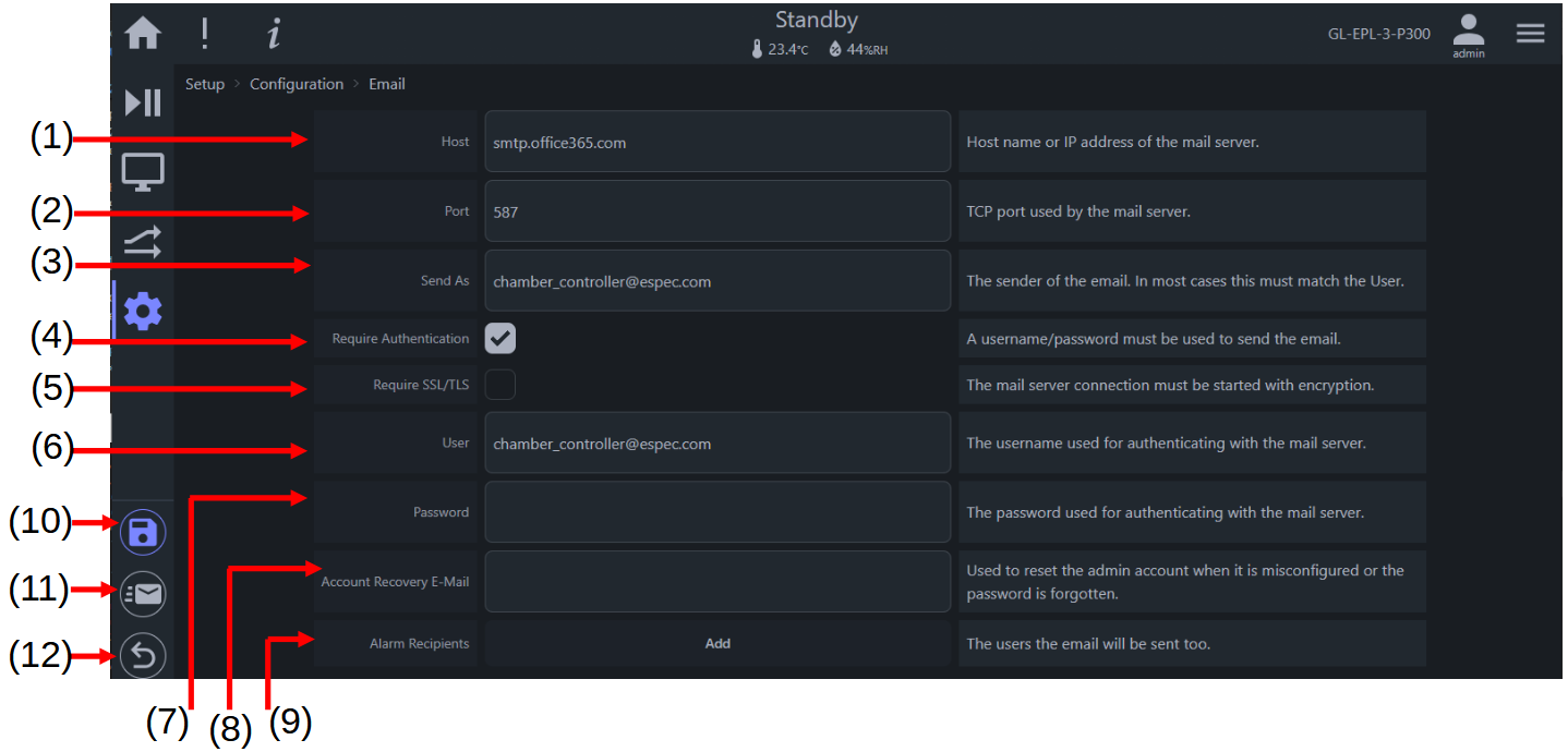 Email configuration page