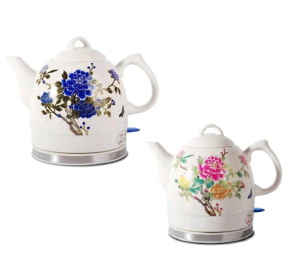 fixturedisplays-ceramic-electric-kettle-with-peony-flower-pattern-two-tone-15001