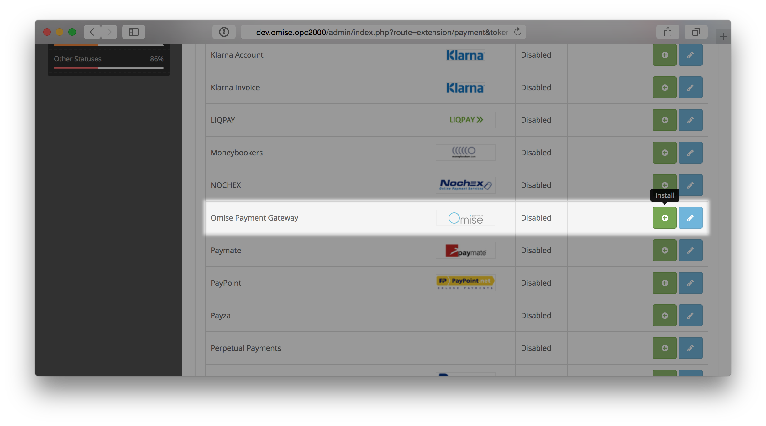 Install Omise Payment Gateway extension menu