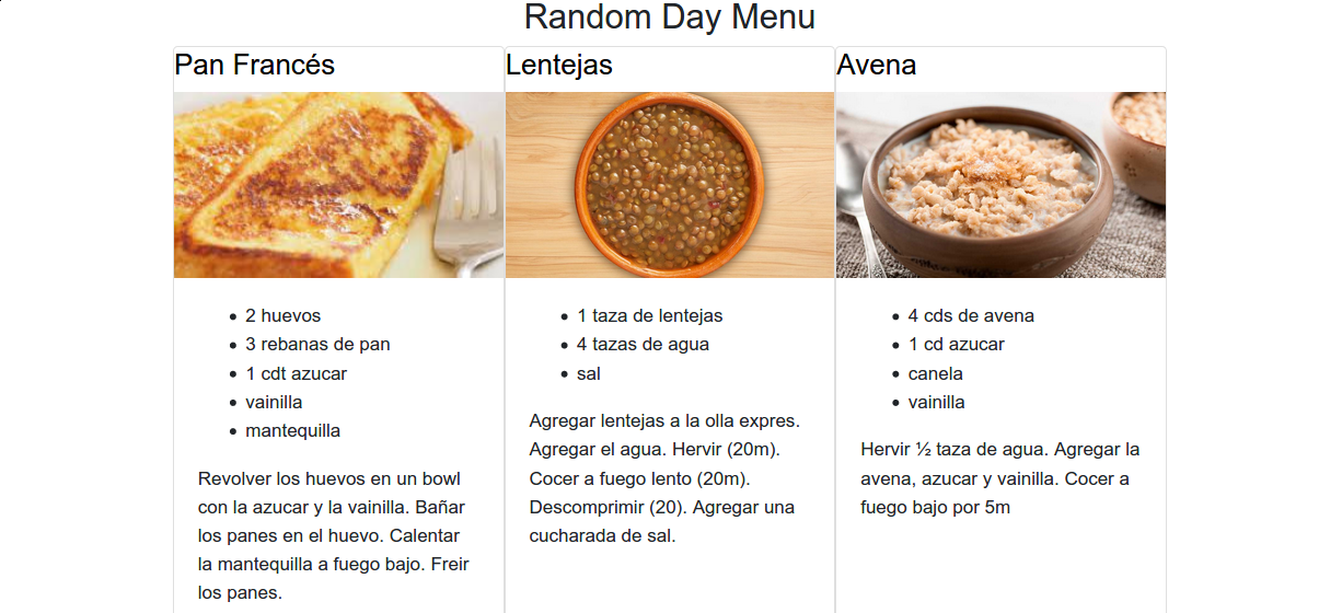 random day menus