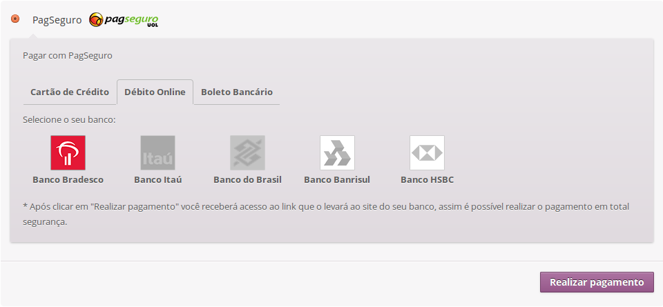 5. Pagamento com debito online usando o Checkout Transparente.