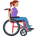 Woman in manual wheelchair facing right: medium skin tone