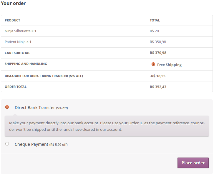 Plugin in action on checkout page.