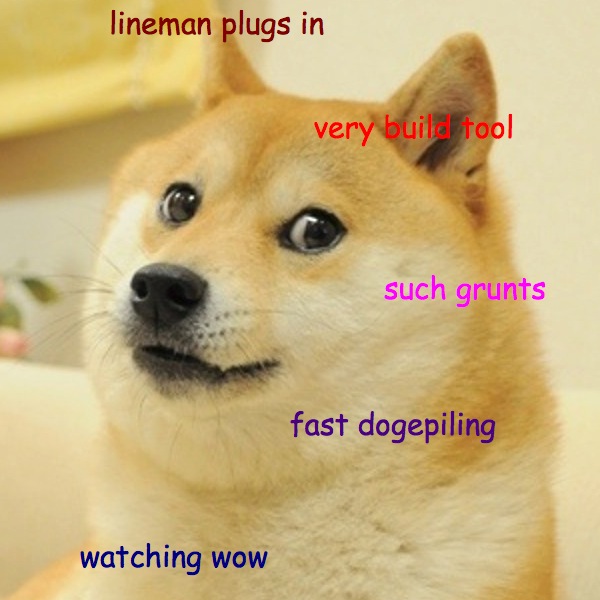 Lineman-dogescript is a very serious plugin that provides configuration for including dogescript in your build using the grunt-dogescript module, which in turn relies on the official dogescript distrubtion from npm