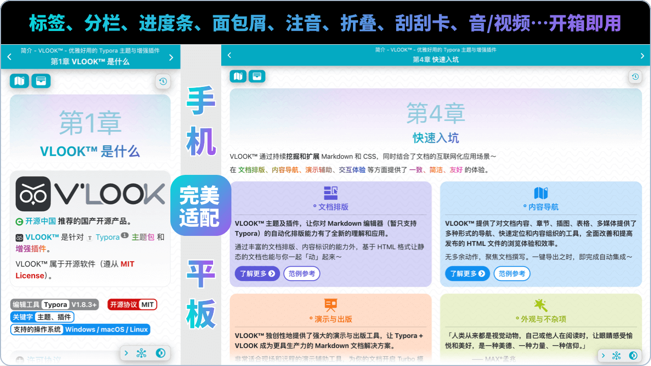 还有音频、视频、标签、详情折叠、高清插图、&hellip;30+特性等你开箱即用