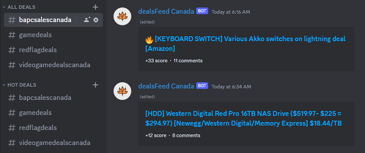 Screenshot of the main Discord channels