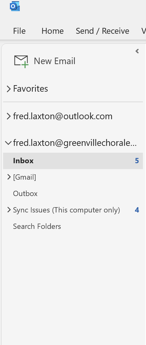 Outlook with Gmail folder closed