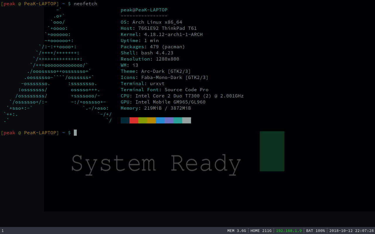 neofetch of the system created by the script