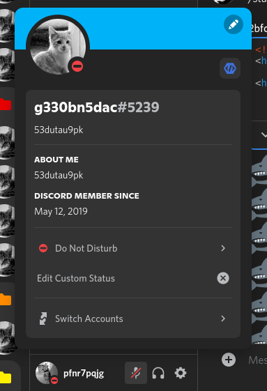 screenshot of user profile popup
