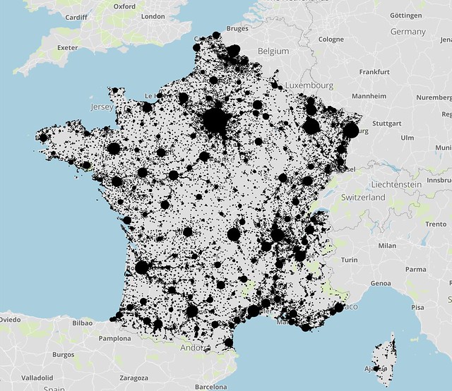 Representative points for France created using WorldPop raster data
