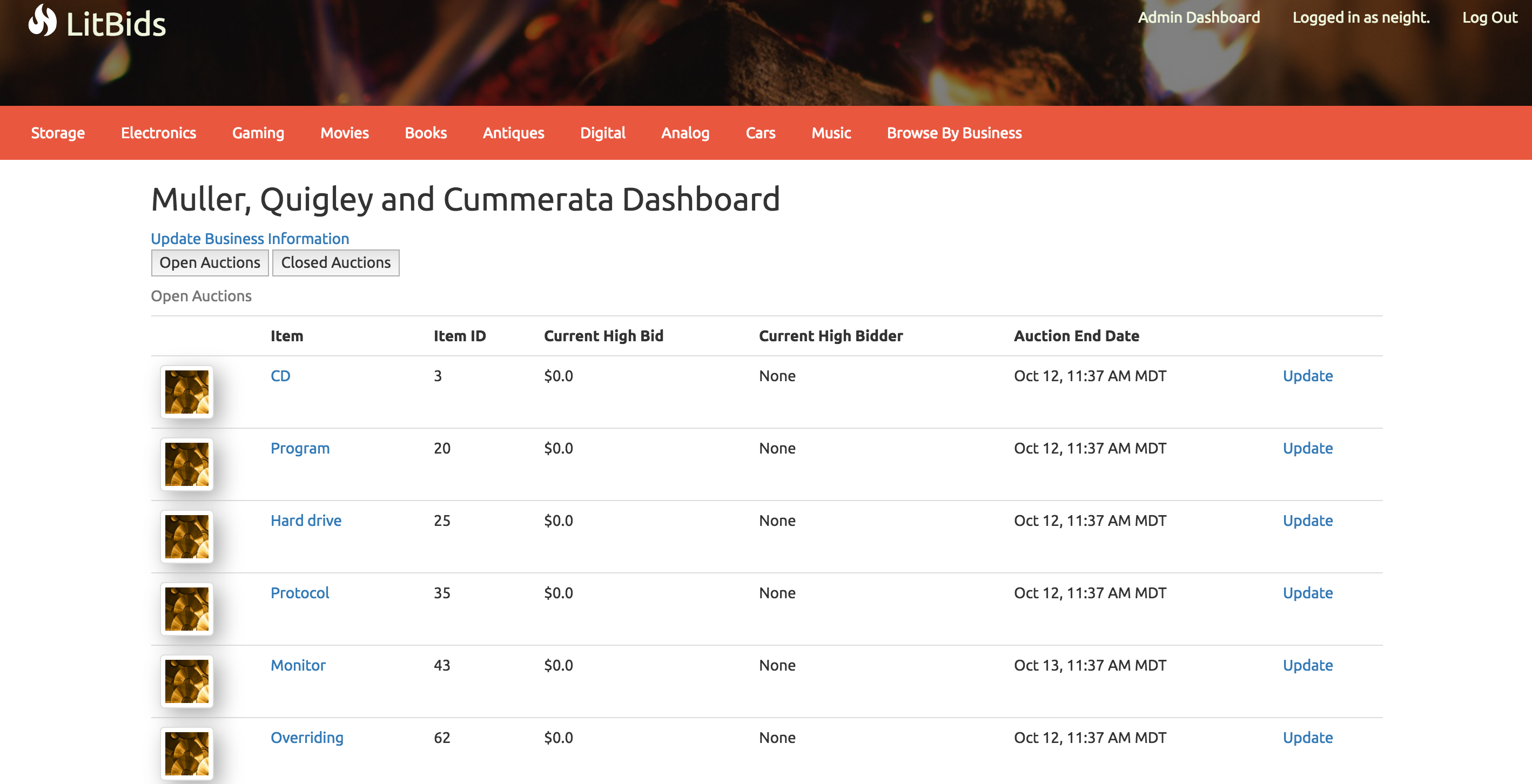 business admin sees their business' dashboards