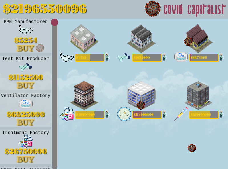 Covid Capitalist Main Screen