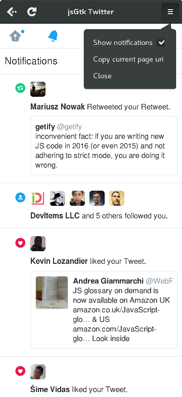 jsGtk Twitter screenshot