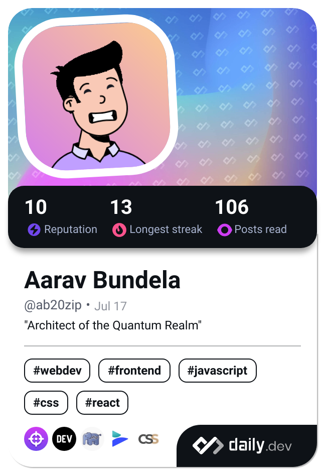 Aarav Bundela's Dev Card