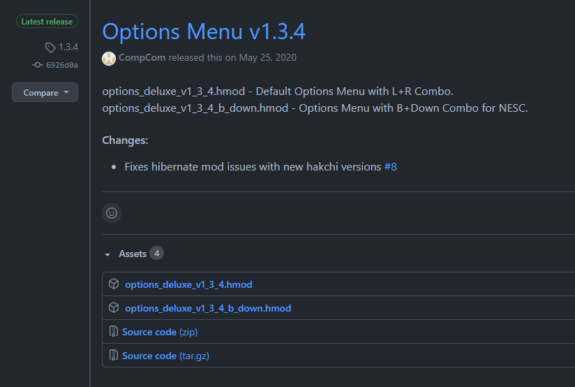 Download options menu