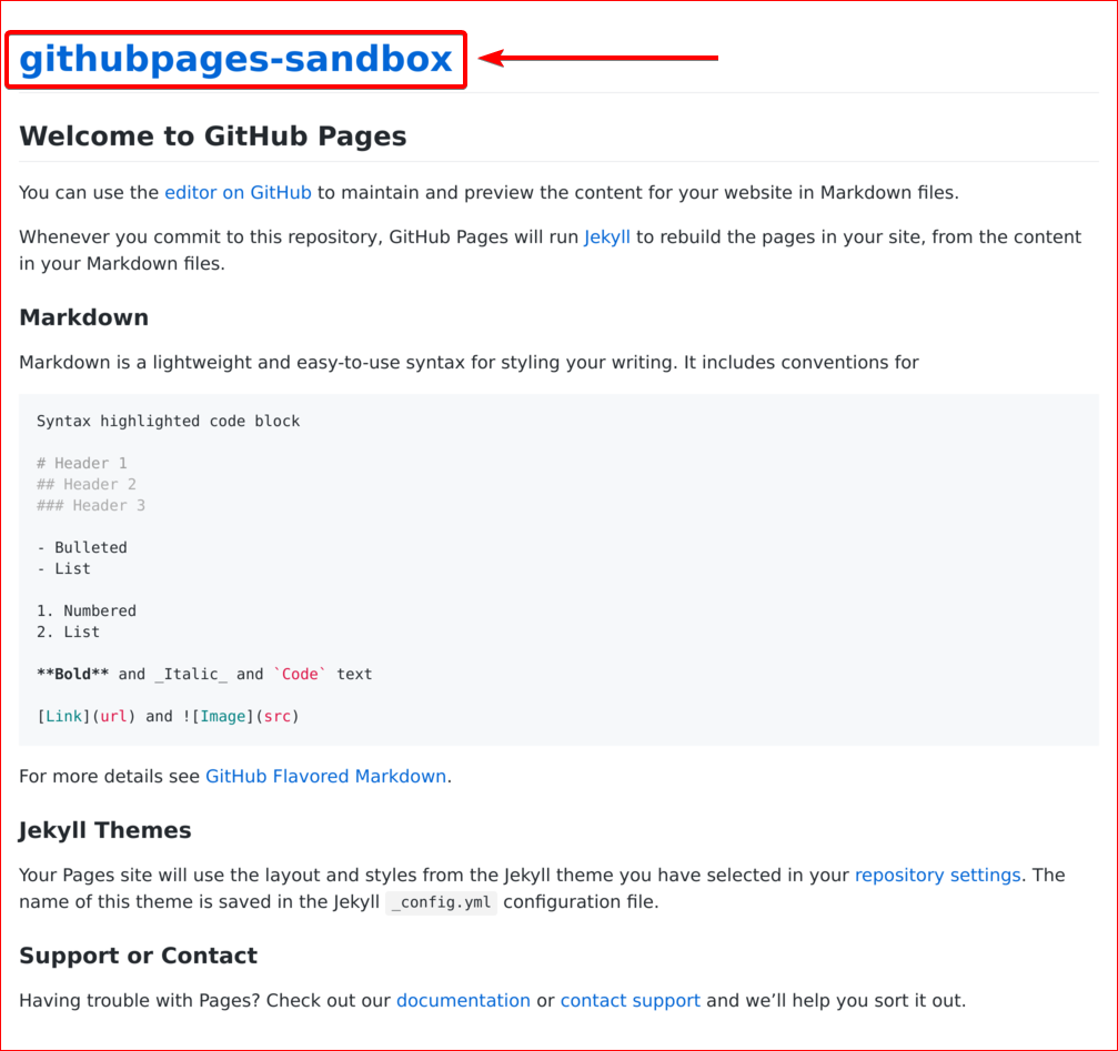 Screenshot of GitHub Pages site with header