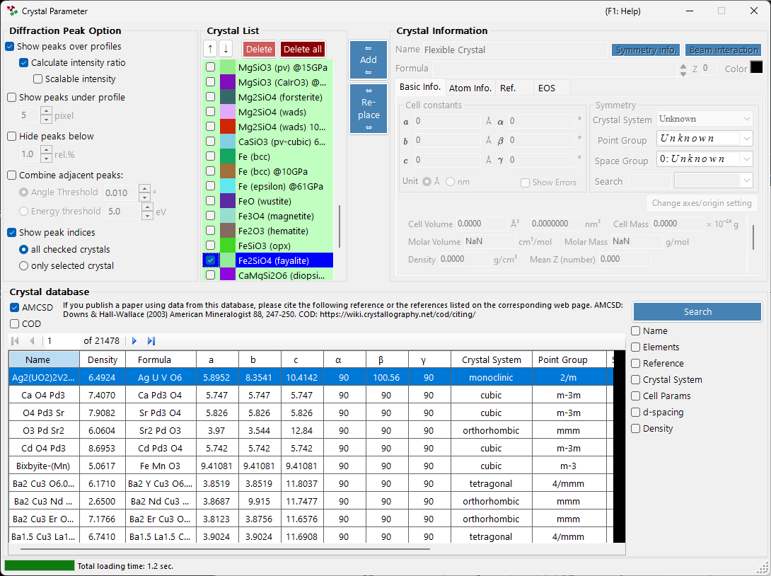 Crystal parameter / database