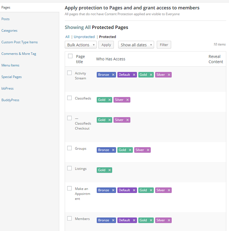 M2 Page Protection Settings