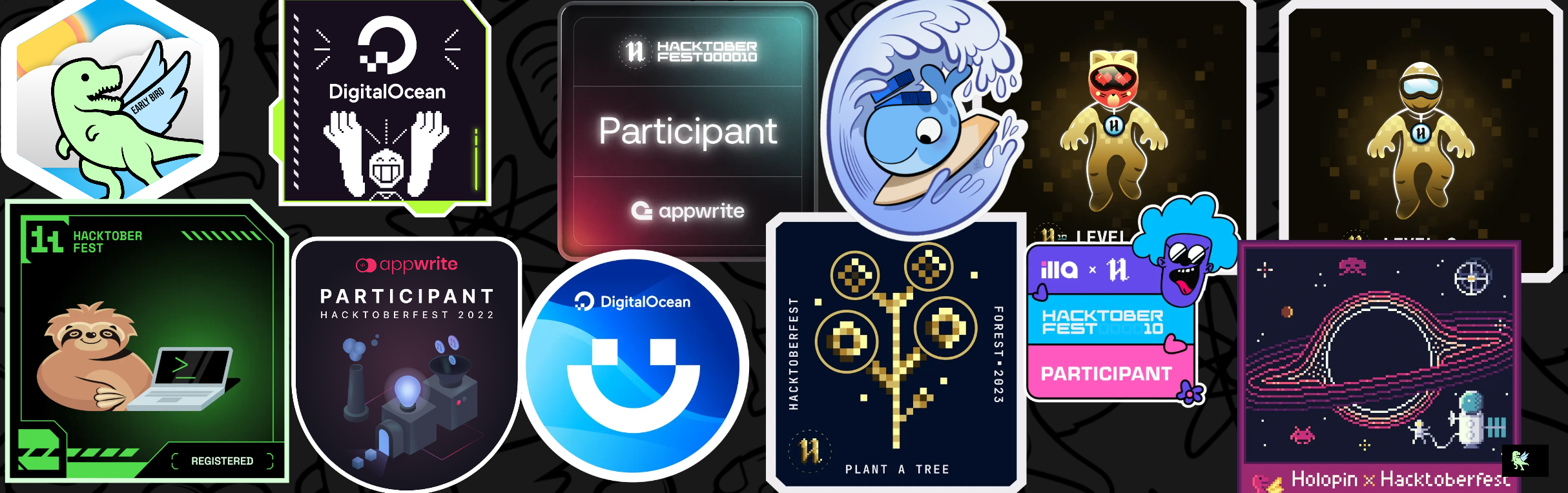 An image of @kahenya's Holopin badges, which is a link to view their full Holopin profile