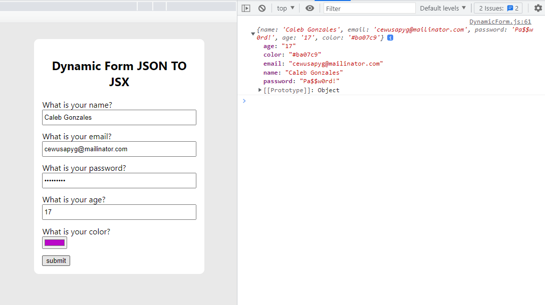 json to jsx