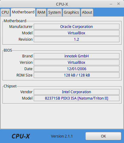 CPU-X on LinuxMint 17.2 (under VirtualBox), GTK 3.10