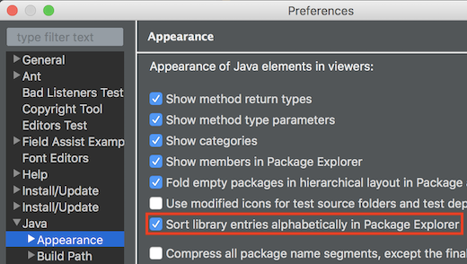 jdt sort library pref