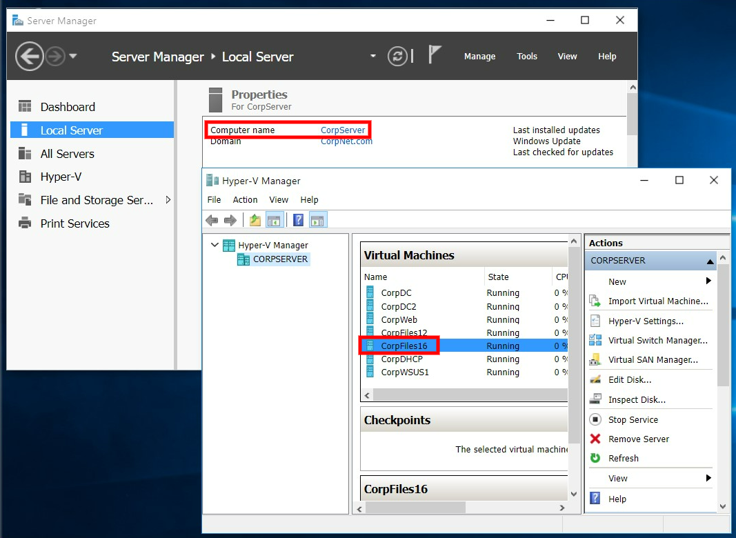 Step 2- Switch to the CorpFiles16 Server