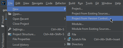 File > New > Project from Version Control...