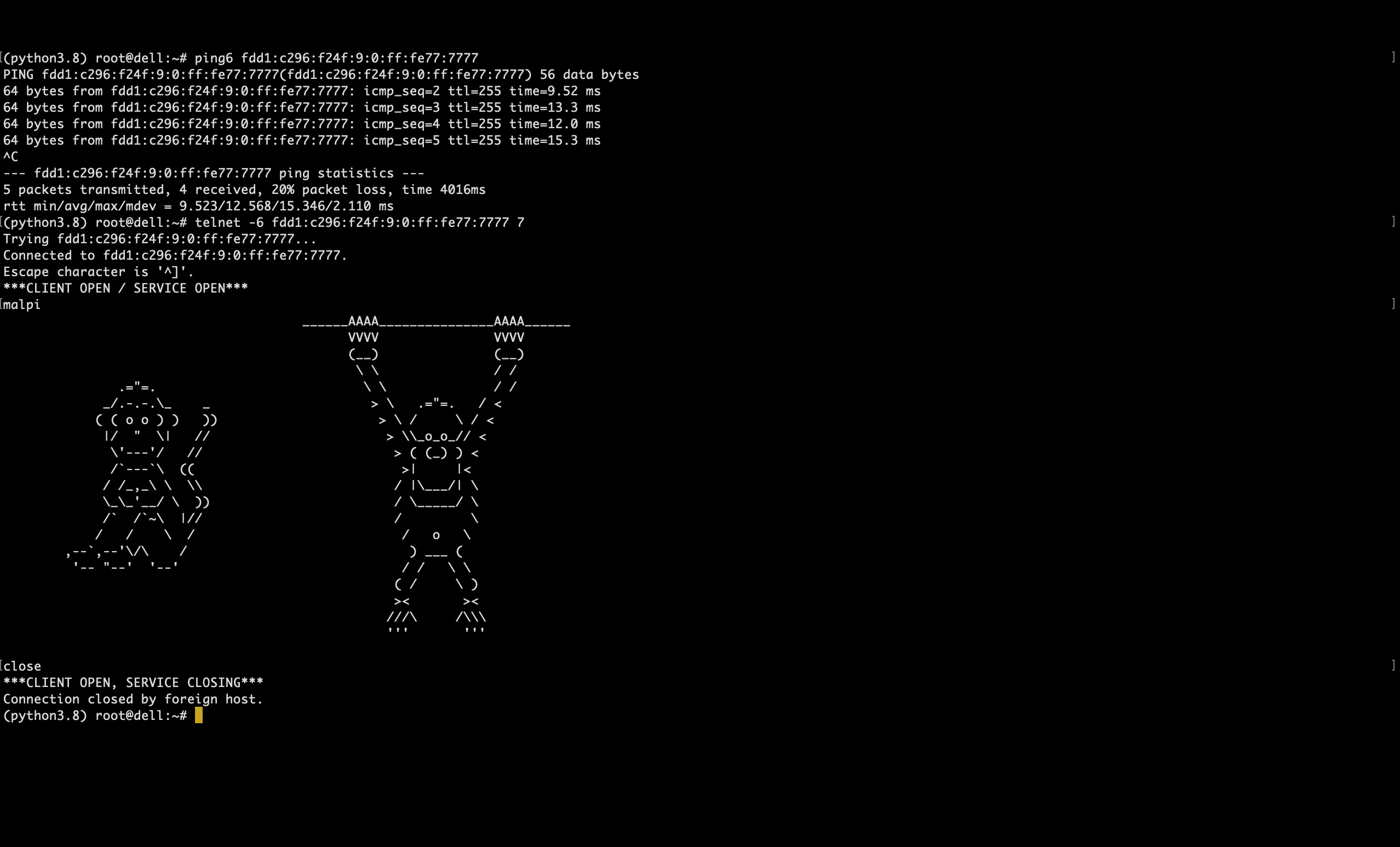 Sample PyTCP log output