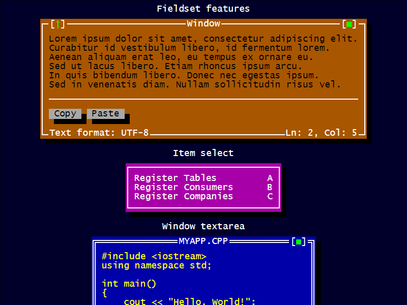 TuiCss window and panel example