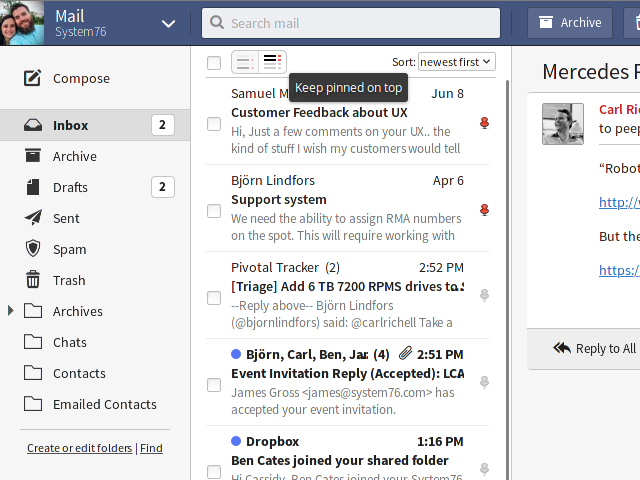 Screenshot from FastMail