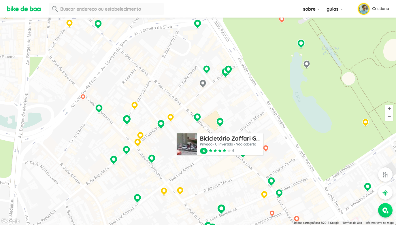 Screenshot of webapp the main map view