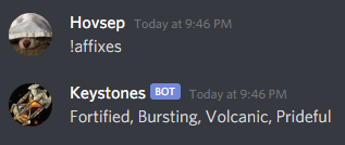 Example of !affixes command