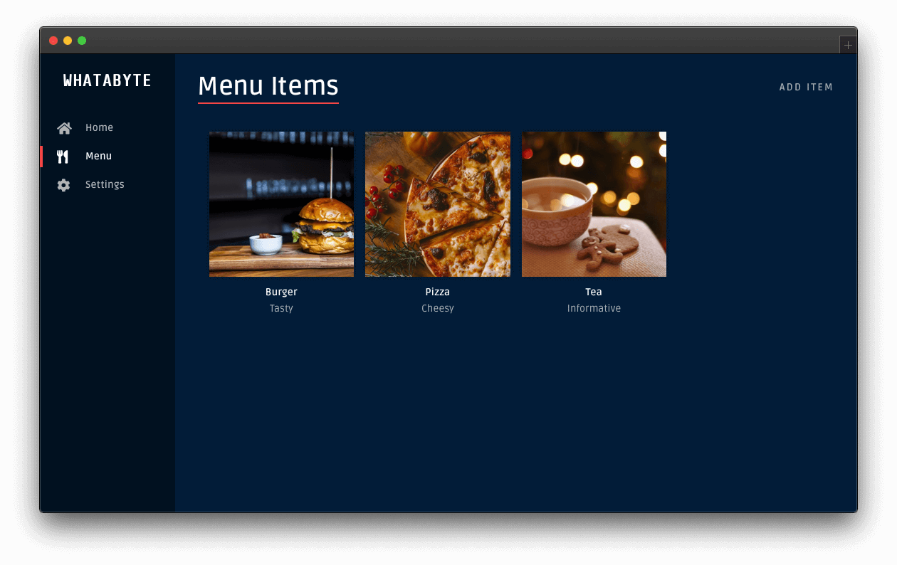 Dashboard menu page