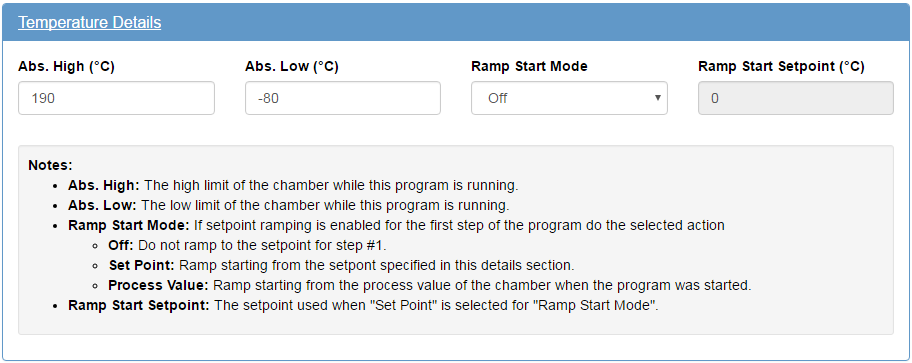 P300 program edit page temperature/humidity details
