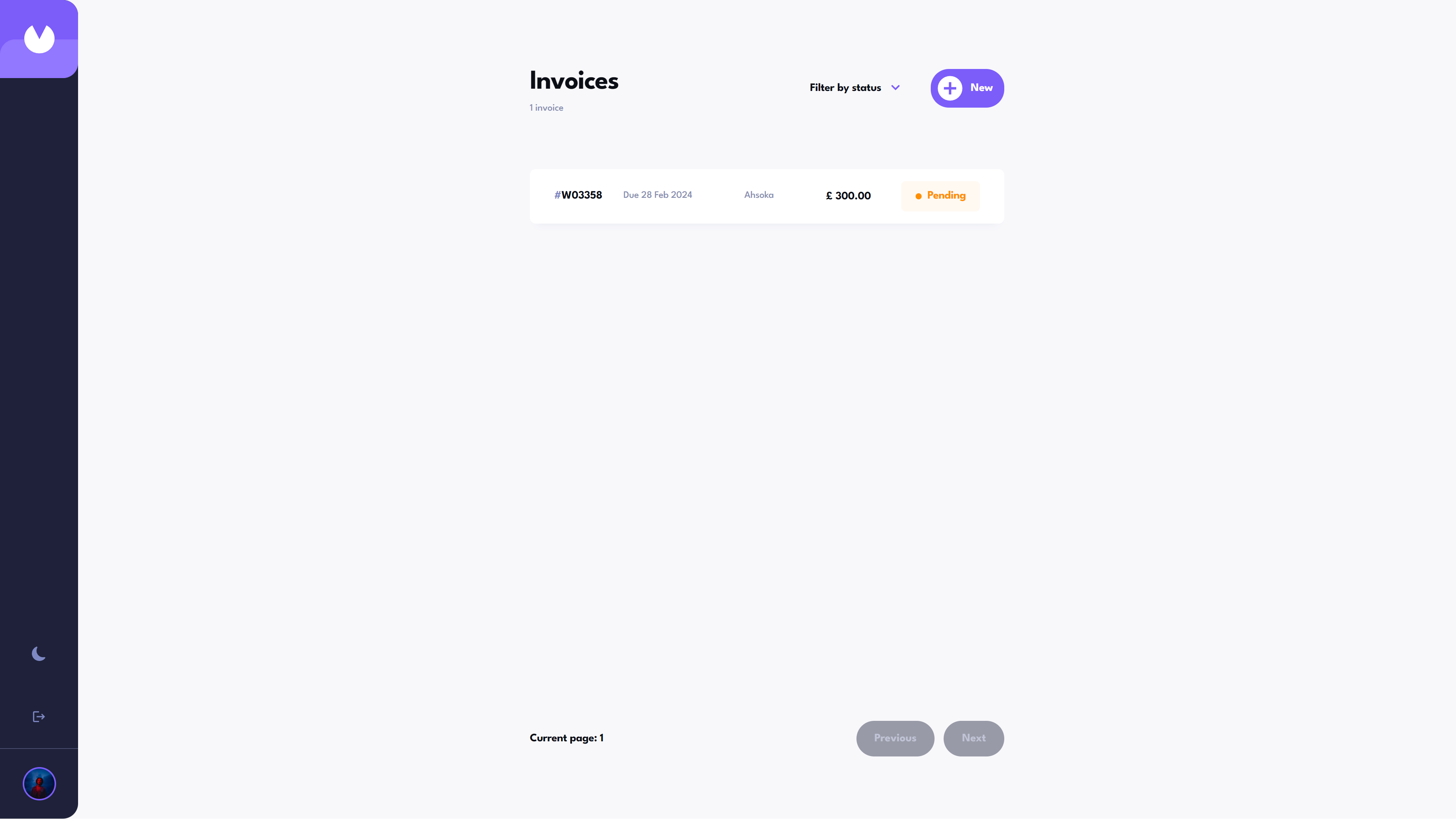 invoice page with data