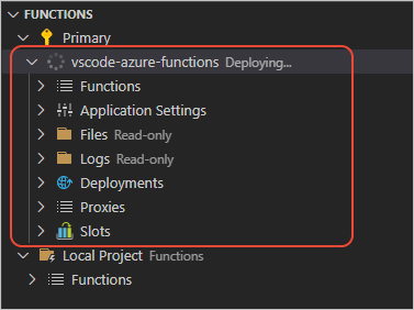 Deployment progress indicator in the Azure: Functions explorer