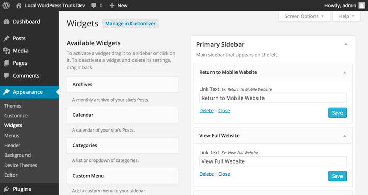 View of the two Device Theme Switcher Widgets and their settings