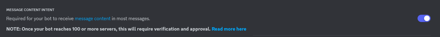 Option to Enable: Message Content Intent