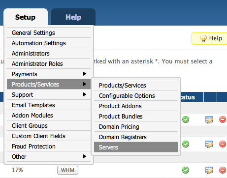 WHMCS - Servers Admin Menu