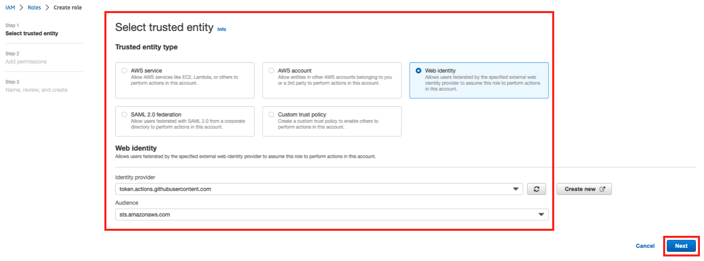 AWS console IAM role select trusted entity type