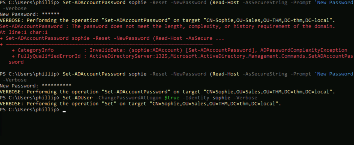 using CMD to reset another user password through IT user AD account to make sure it works.