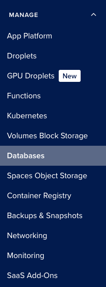 Open Manage > Databases.