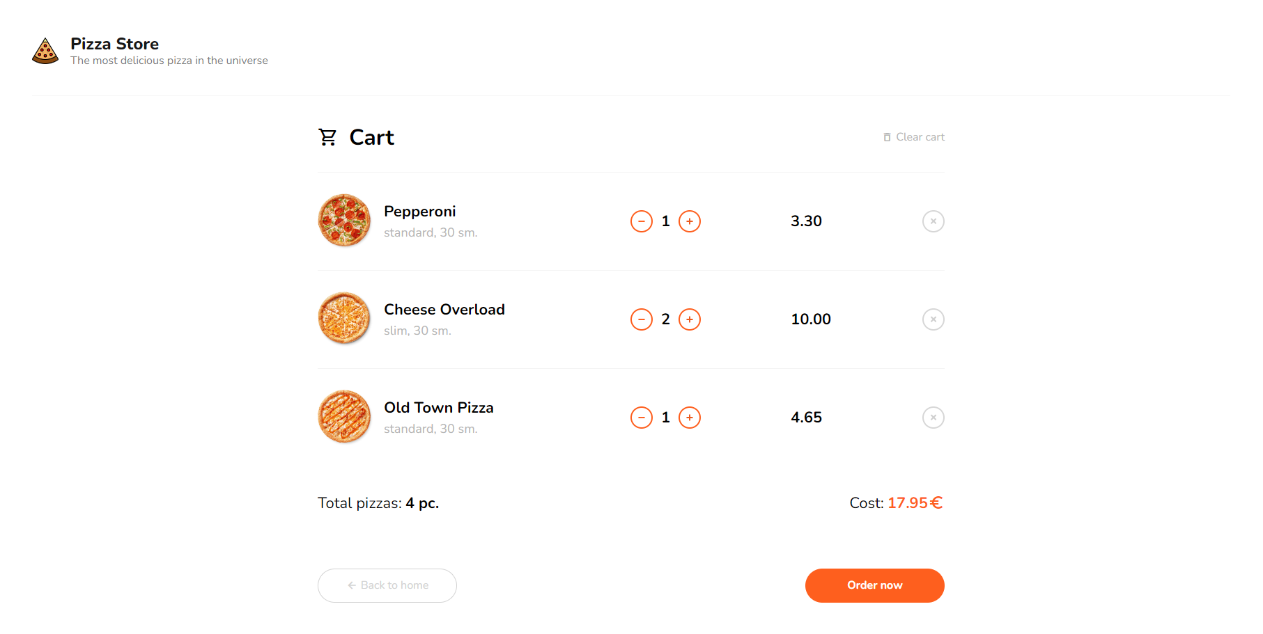 Cart page UI