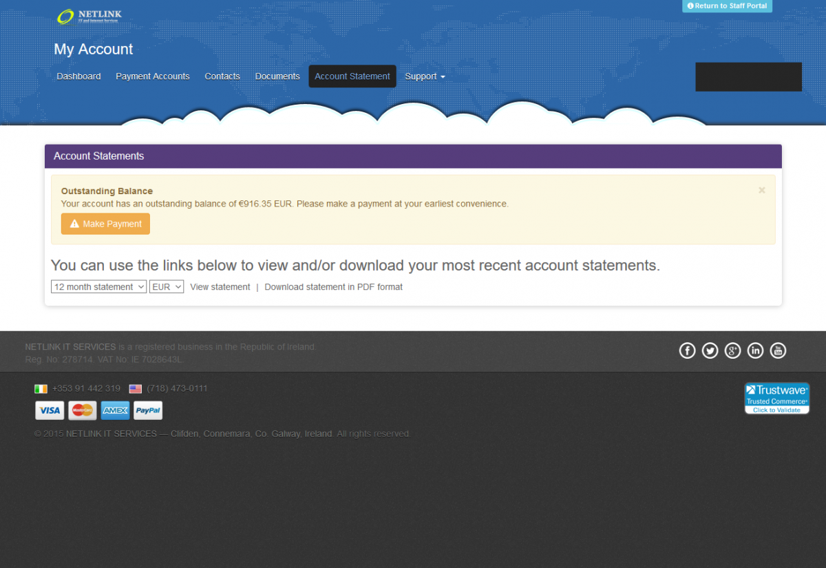 Blesta account Statements client view