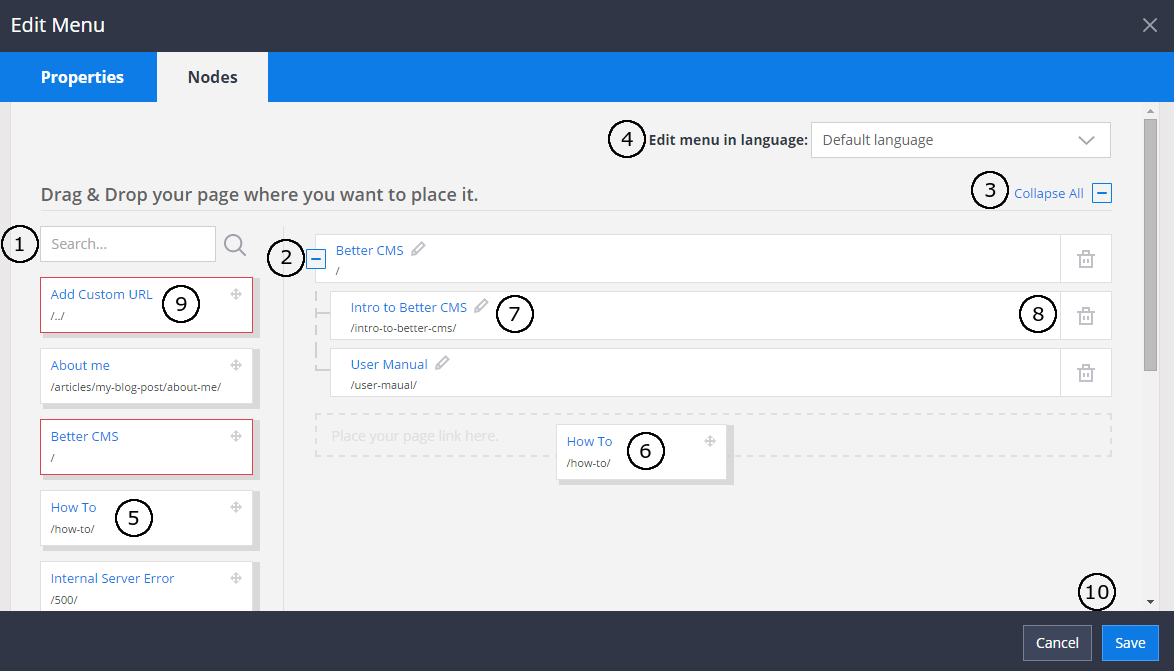 Edit menu structure