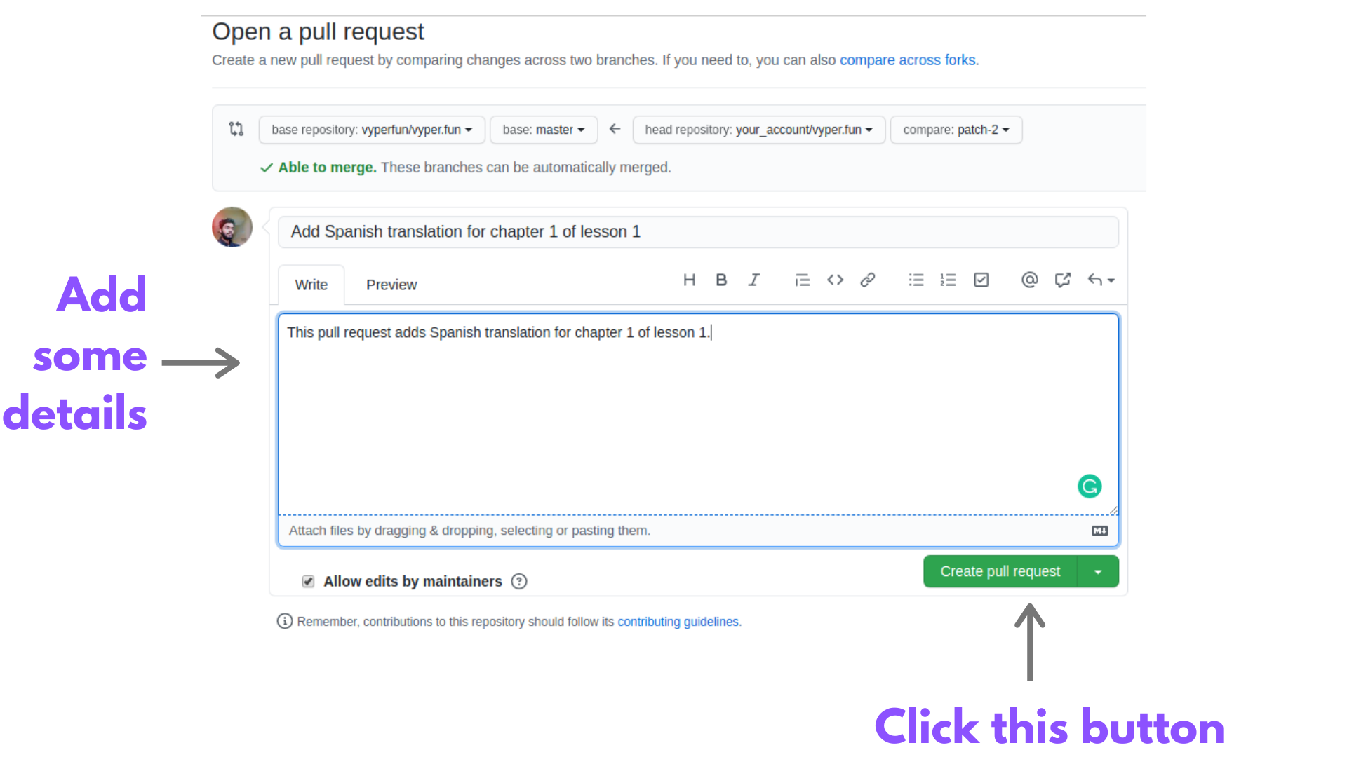 Create pull request