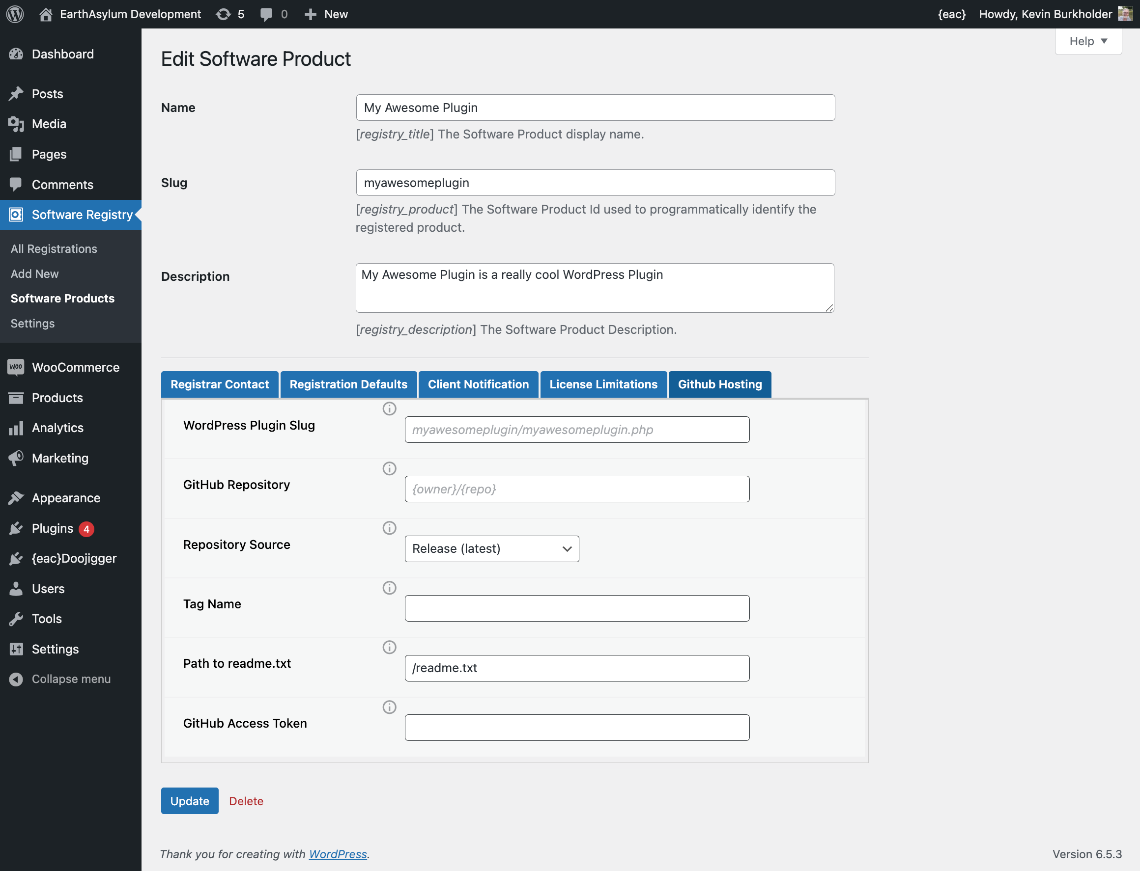 {eac}SoftwareRegistry Software Product