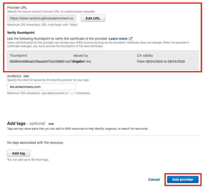 AWS console IAM save identity provider